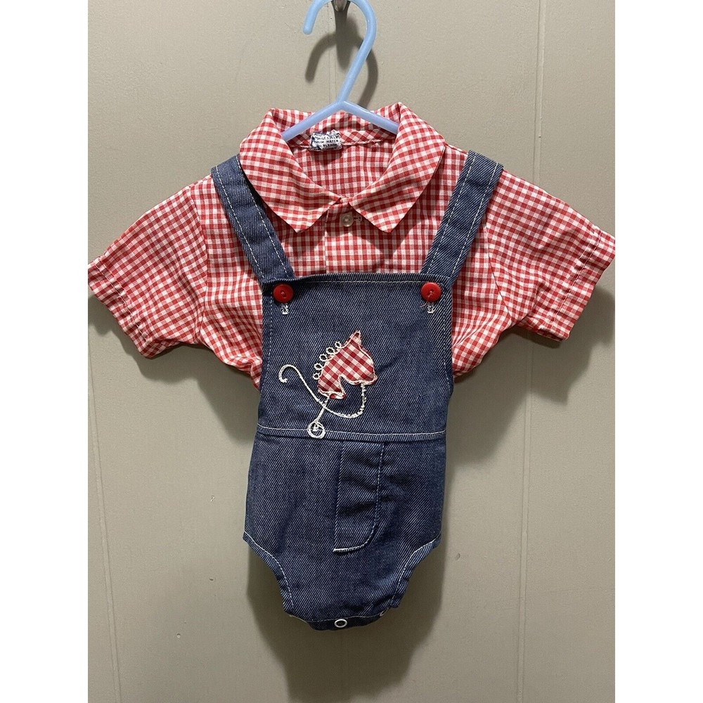 Vintage Baby Overalls & Matching Shirt Cute Togs of New Orleans Size Small